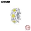 WOSTU 925 Sterling Silver Yellow Flower Charms Beads Fit Original Bracelet DIY Necklace Jewelry Making Gift