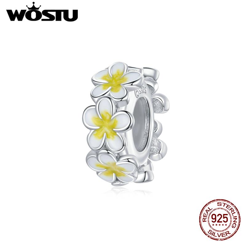 WOSTU 925 Sterling Silver Yellow Flower Charms Beads Fit Original Bracelet DIY Necklace Jewelry Making Gift