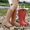 Women's PVC High Shaft Rain Boots British Style Chunky Sole Waterproof Outdoor Durable Shoes Solid Color Non-Slip Footwear
