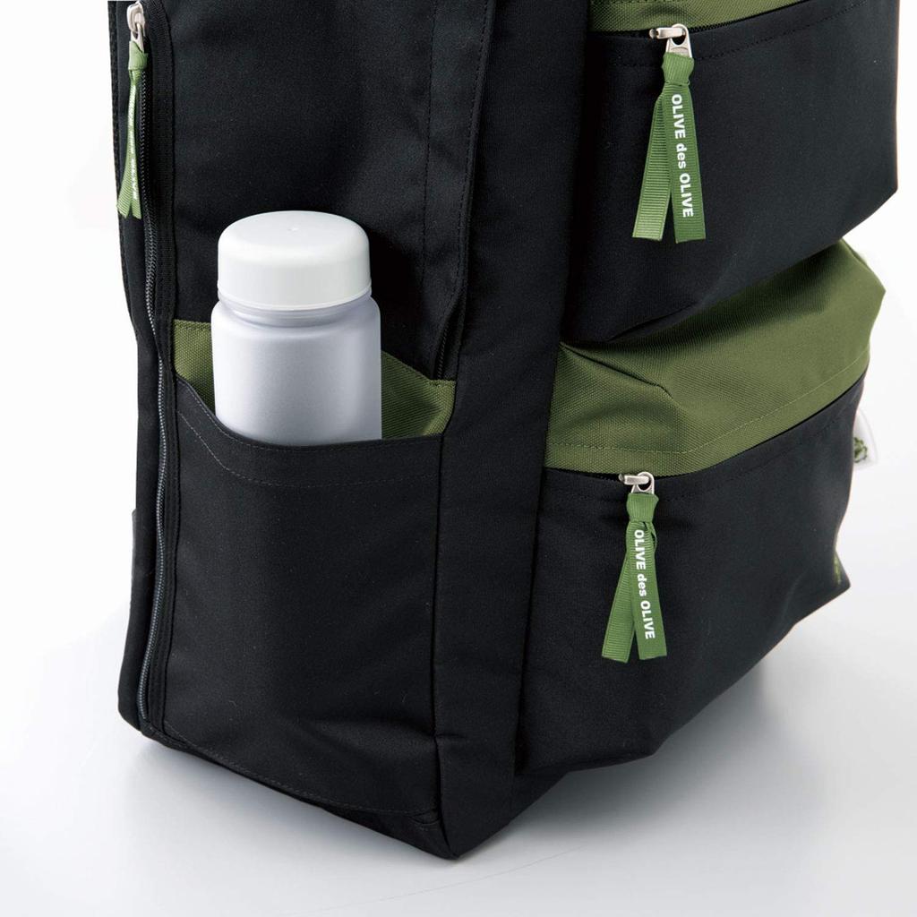 Des OLIVE Des OLIVE Collaboration with Ririka Tanabe Daypack with Lots of Pockets 30L for School Girls Black X Green [OLIVE School] [OLIVE School]