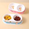 Oval Pet Double Bowl Cartoon Print Dog Food Water Bowl Pet Drinking Dish for Dogs Cats