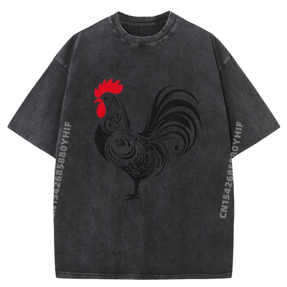 Rooster Country Farm Decor Chicken Gallo Gifts Rooster Mens Korean Fashion Adult Washed Shirt Funny Gifts