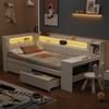Children's Bed 90x200 Single Bed: LED Storage, Desk, USB, 2 Drawers, Padded Headboard, Slat Base, White (Without Mattress)