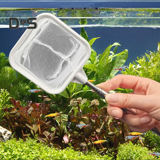 Сачок для аквариума с телескопической ручкой из нержавеющей стали, более глубокая сетка, квадратная сетка для аквариума, для креветок, остатков корма для мальков рыб