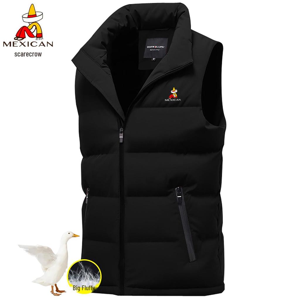 Мужской осенне-зимний пуховый жилет со стойкой – без рукавов, плотный и теплый