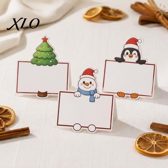 Festive Table Decor Christmas Party Place Card Holders, Cartoon Santa Reindeer Name Tag Stands Seat Markers for Seating, DIY Write-On Decor,