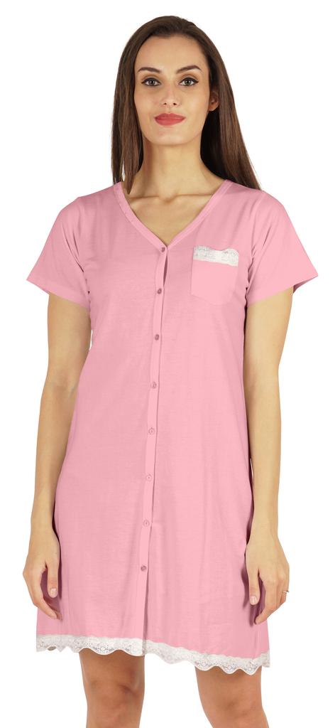 Inkmeso Solid Button Down Nightgown Sleepwear For Women  S V- Neck Nightshirt