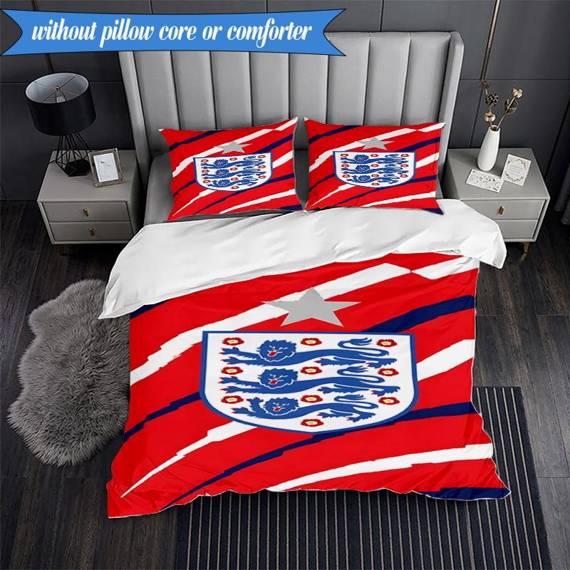 3PCS England Football Crest Printed Soft Bedding Set,Including 1pc Duvet Cover And 2pcs Pillowcases Perfect for Bedroom, Dormitory, Fan gift
