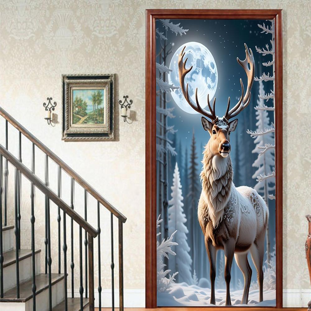 Рождественский Дед Мороз ПВХ Самоклеящаяся Водонепроницаемая Наклейка на Дверь Современная Имитация Фреска Обои Гостиная Кабинет Домашний Декор Искусство Постер на Дверь