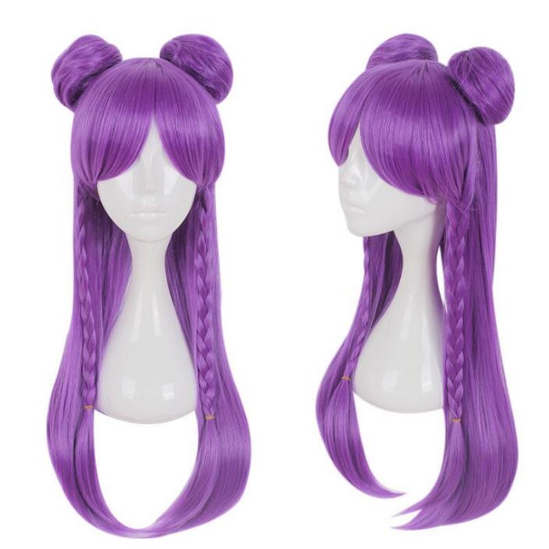 Аниме K/DA Kaisa фиолетовый длинный парик с шиньоном косплей костюм KDA Kai'Sa термостойкие синтетические волосы женские вечерние парики