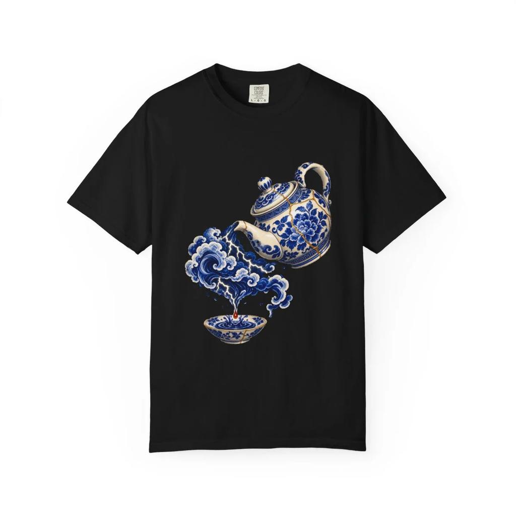 Teapot Thundercloud Graphic T-Shirt Black Front Print Comfort Colors 1717