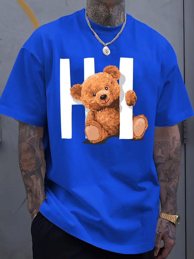 Мужская футболка из роскошного хлопка с коротким рукавом с принтом забавного плюшевого мишки, летняя, унисекс, мужская и женская, уличная, трендовая одежда