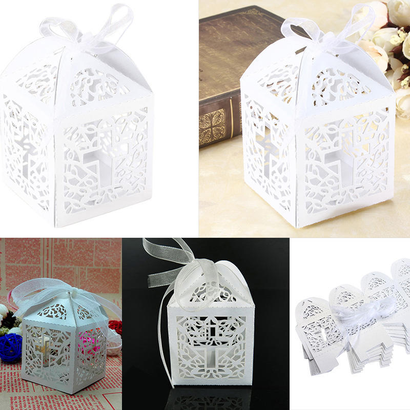 10/50/100 шт. Подарочные коробки для конфет в форме креста на свадьбу с лентой