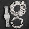 Мужчины Женщины Хип-Хоп 16 мм Iced Out Кристалл Кубинская Цепочка Ожерелье + Набор Браслетов С Разнообразием Стилей Индивидуальные Часы со Стразами
