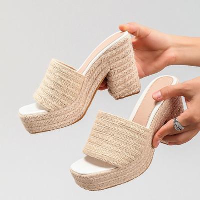 Женские сандалии на танкетке из пеньковой веревки, летние водонепроницаемые босоножки на платформе и высоком каблуке с плетеным соломенным ремешком