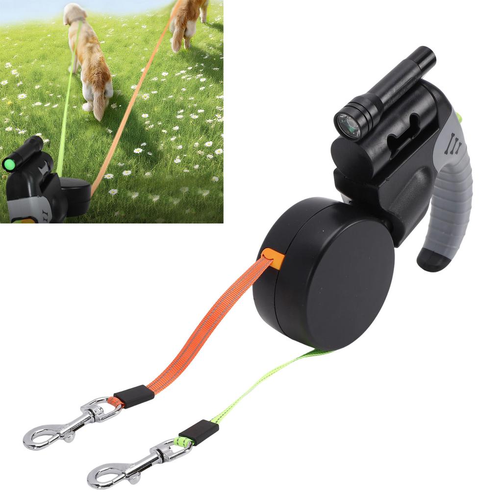 Dual Retractable Dog Leash Multifunctional Double Headed Extendable Pet Leash with Night Light for Outdoor Activities
