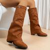Мода Большой Размер Мода Массивный Каблук Сапоги для Верховой Езды Женские Сапоги до Колена из Искусственной Замши с Отворотом Женские Осенне-Зимние Длинные Ботас Мухер 2025