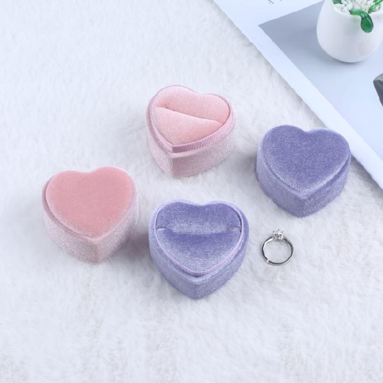 Нежная плюшевая коробочка для колец в форме сердца, футляр для колец с дизайном сердца, мягкая подкладка, подарочная коробка для ювелирных изделий для влюбленных
