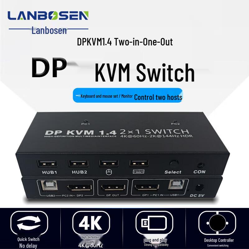 LanBoSen 2-портовый DP KVM-переключатель 4K60 Гц