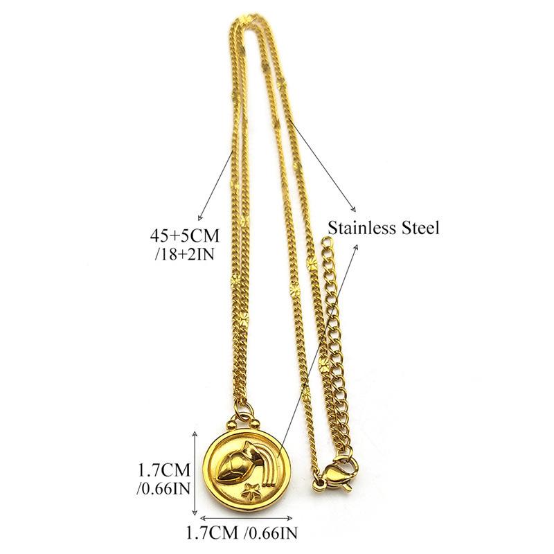 Маленькие и универсальные украшения для темперамента, рельеф из нержавеющей стали с изображением двенадцати знаков зодиака, круглая подвеска, ожерелье из титановой стали