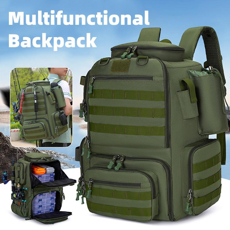 Tactical Climbing Fishing Backpack with Rod Holders Large Molle Hiking Bag Outdoor Fishing Lure Tackle Box Storage Rucksack