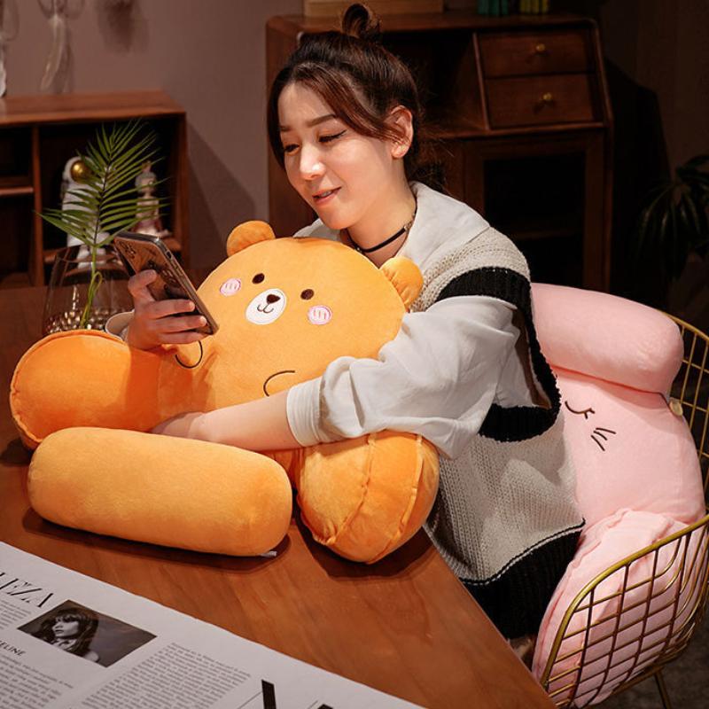 Cute Cartoon Car Headrest Back Cushion Soft Embroidered Plush Lumbar Support Back Pillow Car Seat Waist Protection Accessory Pad