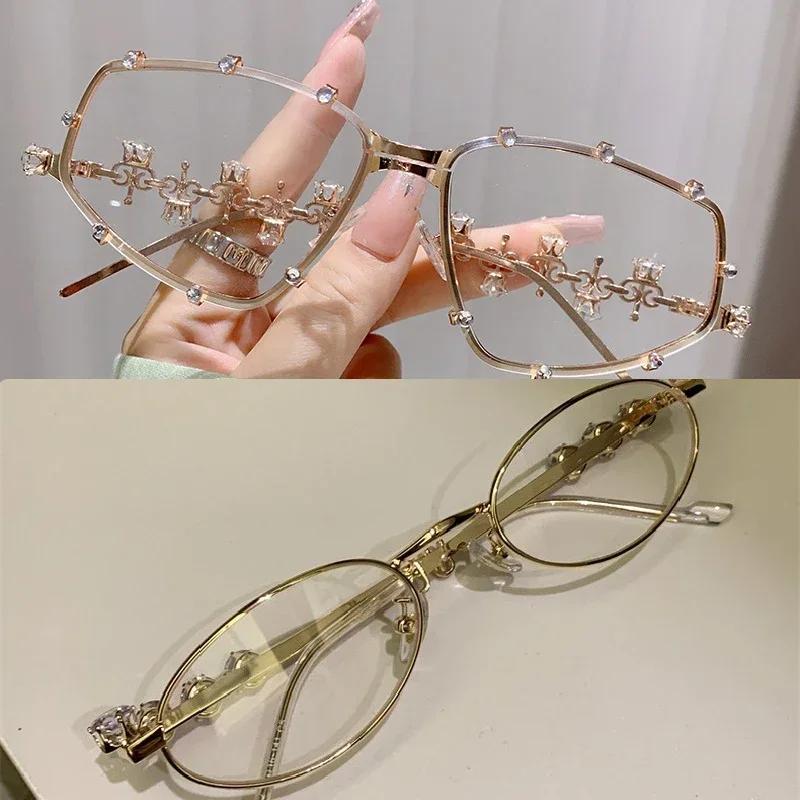 1/2 шт. большие очки со стразами для женщин и мужчин, модные винтажные очки «кошачий глаз» с металлическими овальными очками в оправе для вечеринок
