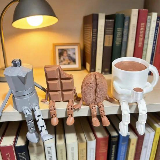 3D-печатная шарнирная фигурка кофейной кружки, подвижная настольная статуэтка, милый орнамент в виде кофейного зерна, креативный декор для офиса и дома, забавный подарок на день рождения