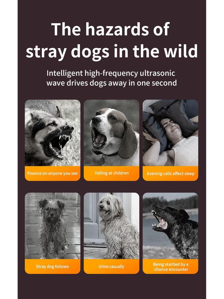 Портативный ультразвуковой отпугиватель и дрессировщик собак - Дальнобойное устройство против лая и средство самообороны