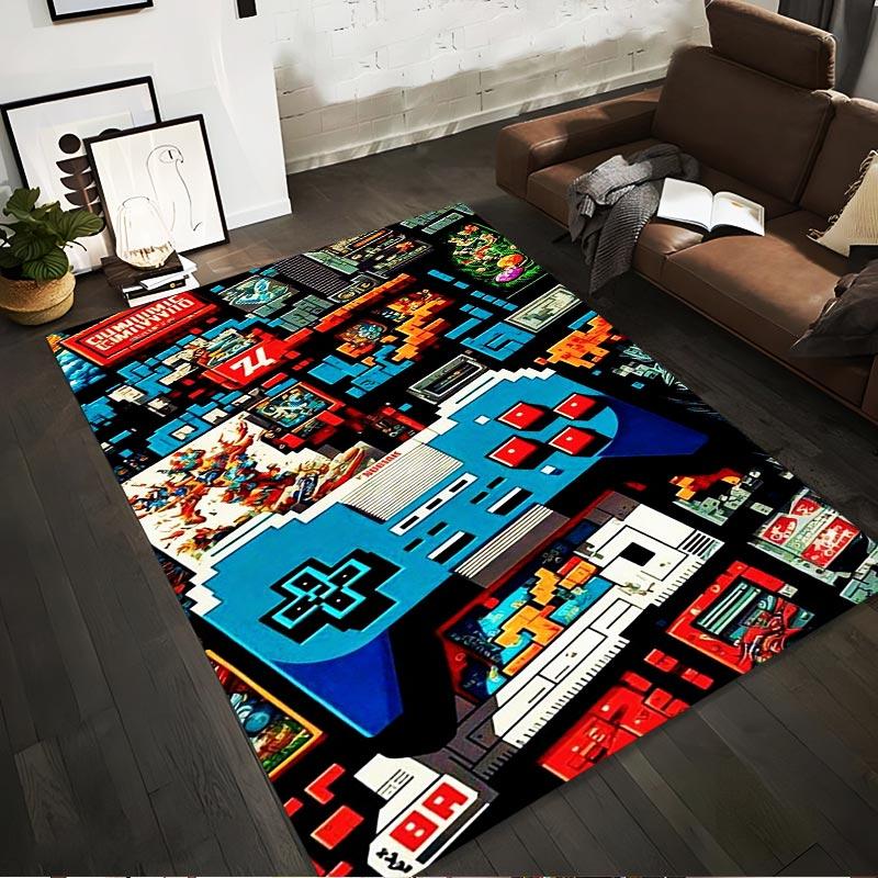 "Retro Gaming Console Controller Carpet with Colorful Pixel Art Design" Suitable for use as an anti-slip for living room bedroom sofas