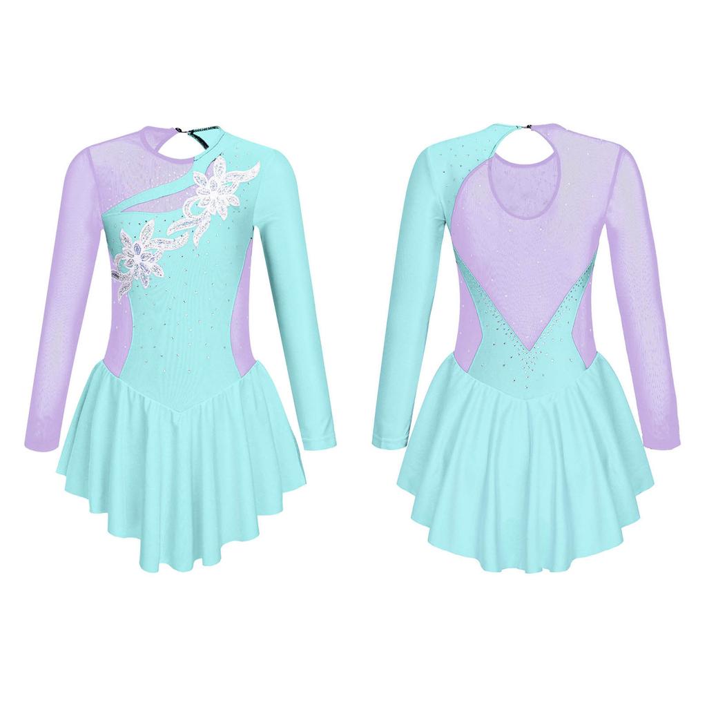 Детское платье для фигурного катания для девочек, блестящее стразами, гимнастический купальник, костюм для балета