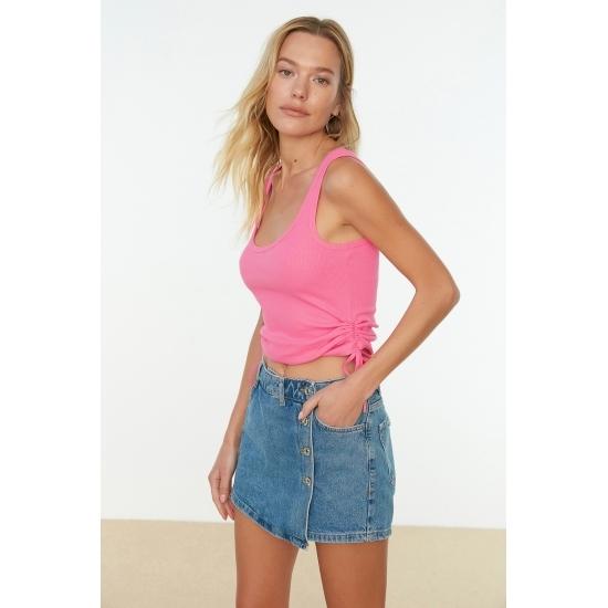 Эластичный вязаный трикотажный трикотажный майка в рубчик с вырезом у бассейна