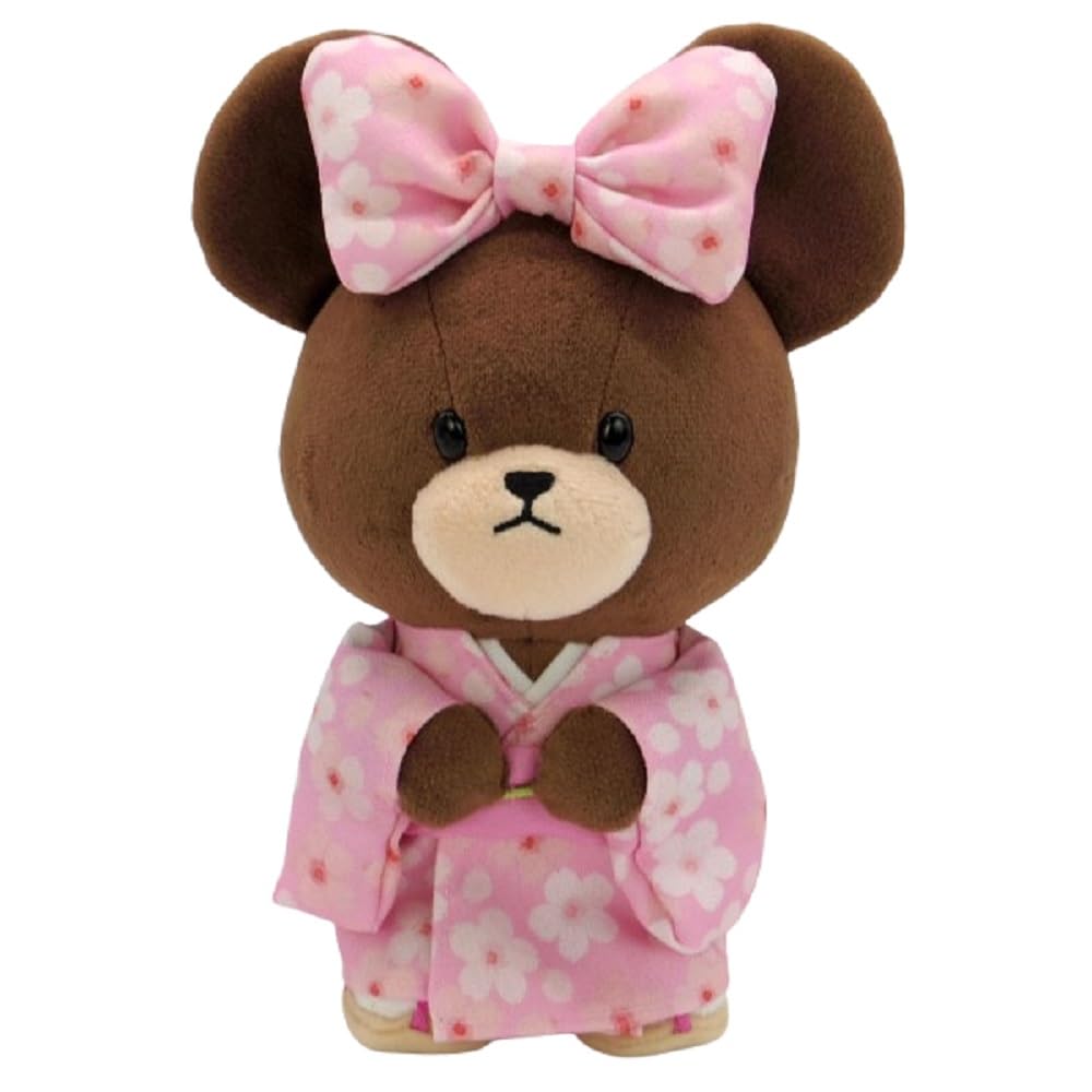 Nakajima Corporation The School Kimono Sakura Pattern Pink S Plush Toy H21 X W14 X Bears' 206862-25 9.5cm