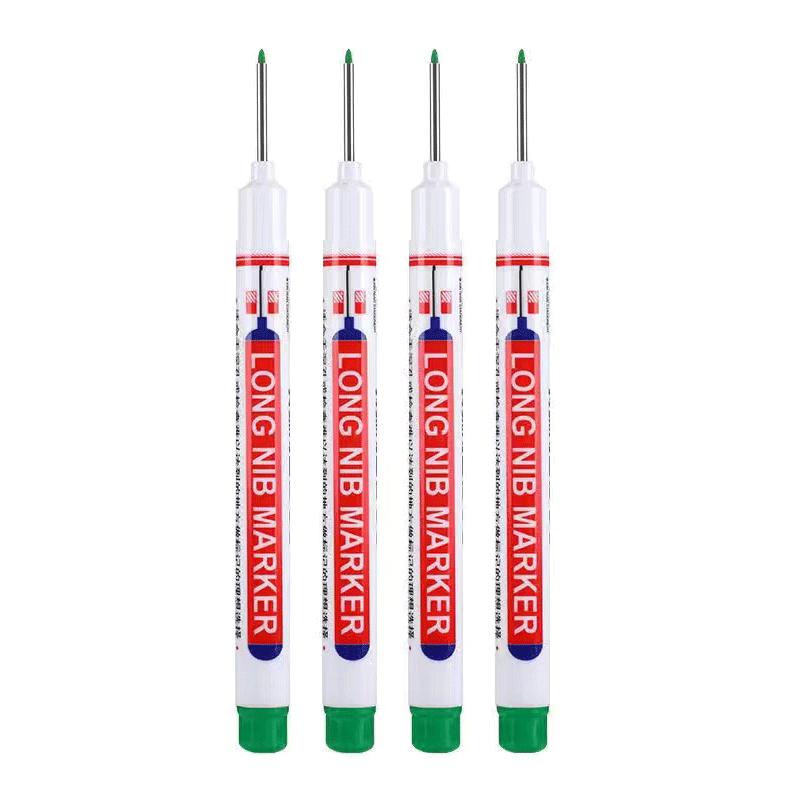 4Pcs Long Head Markers Pen Bathroom Woodworking Decoration Multifunction Deep Hole Marker Pens Pen Red Black Blue Ink