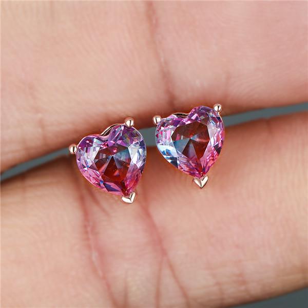 Серьги-гвоздики в форме Сердце Турмалин