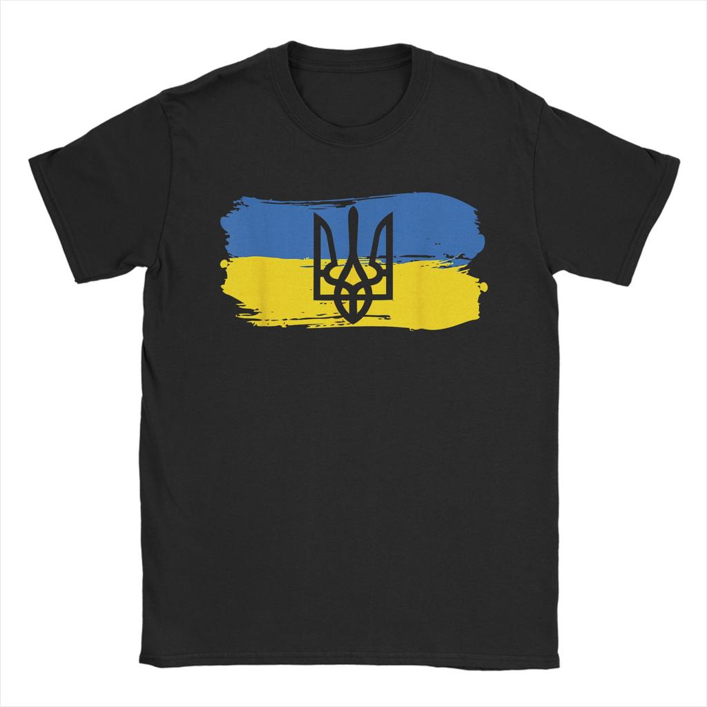 ФЛАГ УКРАИНЫ ТРЕЗУБЕЦ Индивидуальный Флаг Украины Футболки Мужские Хипстерские Футболки с Круглым Вырезом Футболки с Коротким Рукавом Одежда Большого Размера