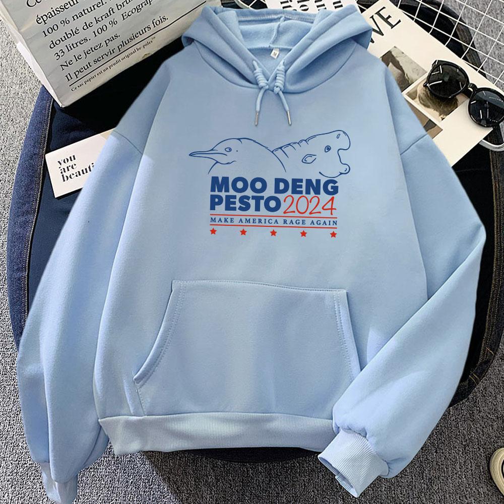 Moo Deng and Pesto Penguin 2024 Hoodies Long Sleeve Women Men Sweatshirts Funny Cartoon Graphic Printing Sudaderas Female Hoodie