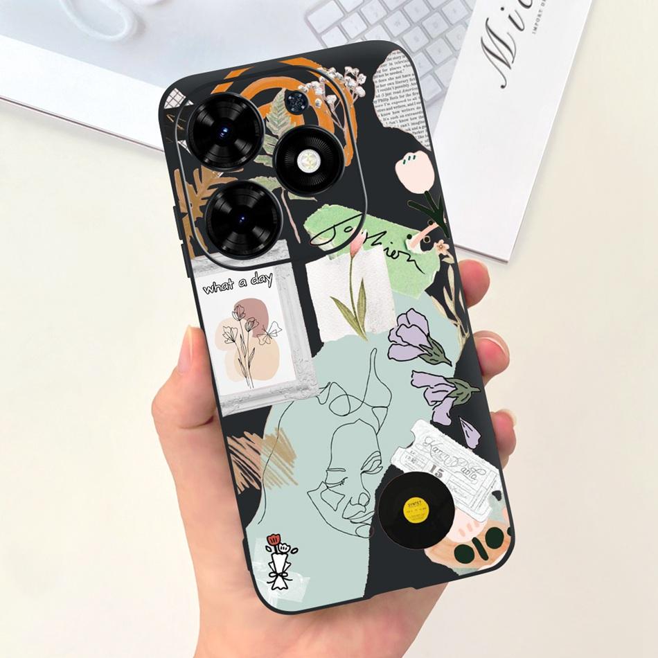 Чехол для Tecno Spark Go 2024 Милый Цветочный Узор Сердечки Конфетный Цвет Мягкий Силикон Тонкая Задняя Крышка Телефона Для Spark Go (2024) BG6