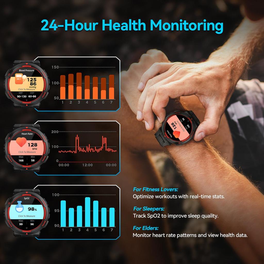 SmartWatch for Men 3ATM Waterproof with Call/LED Flashlight 2.02" HD Screen Smartwatch Compass Fitness Tracker HR/Blood Pressure Monitor Watch