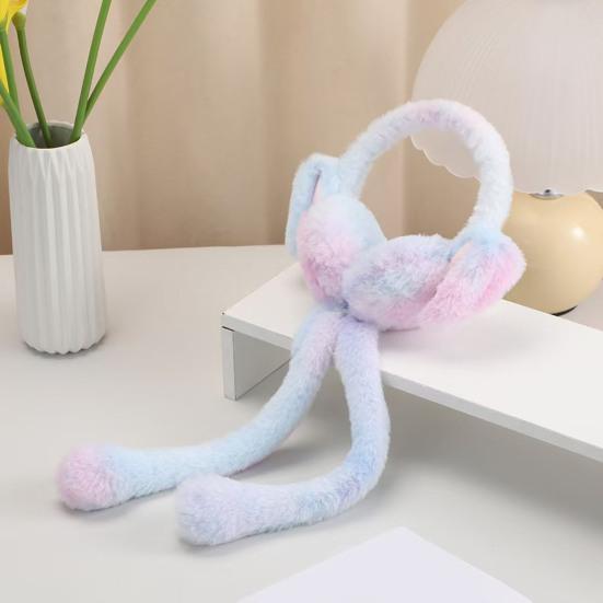 1/2Pcs Plush Rabbit Earmuffs with Moving Jumping Ears Gradient Color Soft Furry Ear Covers Headband