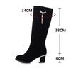 Fashion New Knee High Boots Women Shoes Ladies Fashion High Heels Winter Party Tassel Thick Bottine Mujer Large Size 32-43 Red Black