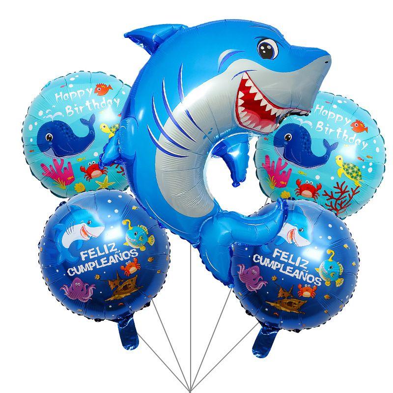 Marine Animal-themed Aluminum Film Spherical Balloon Party Decoration Pentagram Crab Shark Lantern Fish Whale Aluminum Film Balloon Set