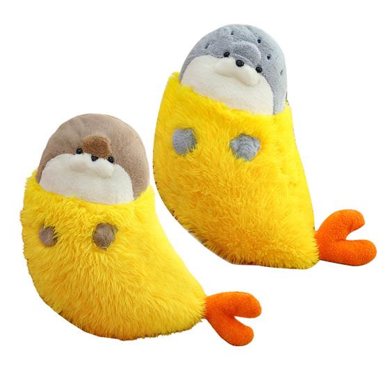 Плюшевая подушка-тюлень с жареной креветкой 70/90 см, мягкая набивная кукла для обнимания с невидимой молнией, милая декоративная подушка-игрушка для детей