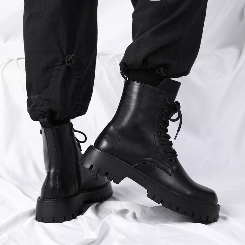 Универсальные мужские ботильоны, мужская повседневная кожаная обувь, мужские мотоциклетные ботинки, зимние плюшевые кроссовки для отдыха на природе, высокие панковские туфли