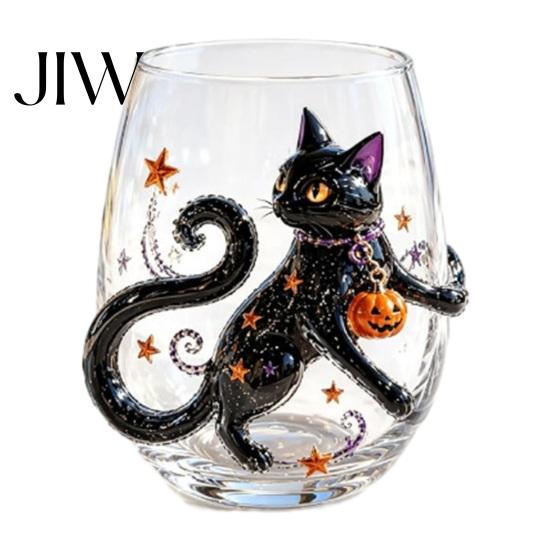 Ghost Whiskey Glass Halloween Glass, Black Cat Spider Net Skull Tumbler for Durable Coffee Mug Cocktail, 350ml Spooky Drinkware Home Bar, Festive