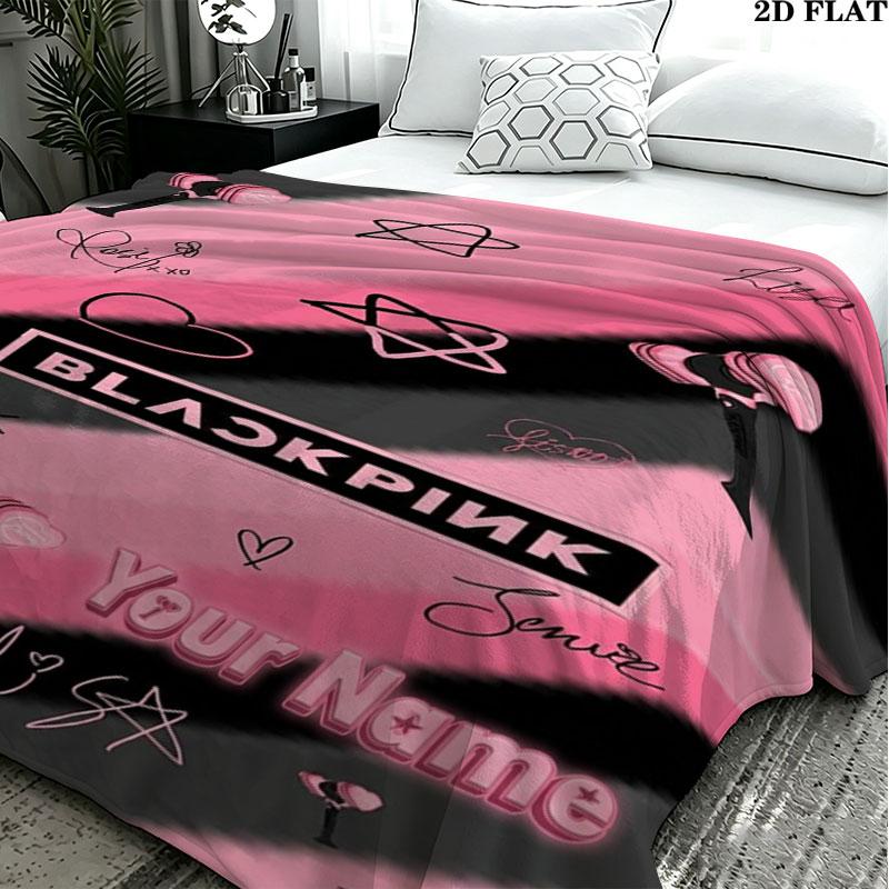 1PC Blackpink Custom Name Patterned Flannel Blanket Suitable For All Seasons for Home Decor Warmth and Comfort Gifts Holiday Present