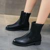 Fashion Short Shoes for Woman Round Toe Booties Elegant with Medium Heels Black Leather Women's Ankle Boots Work Footwear Spring Autumn