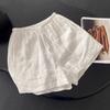 Женские летние льняные белые шорты Повседневные однотонные с двумя карманами Шорты с высокой талией Женские мягкие прохладные свободные горячие шорты на шнуровке