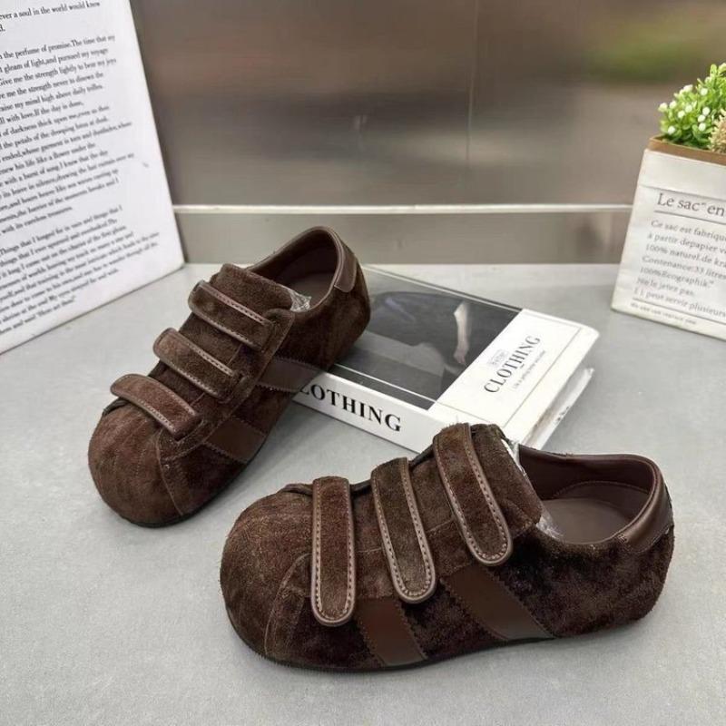 Женские новые модные ретро универсальные повседневные спортивные туфли на плоской подошве с матовой большой головкой на липучке осень