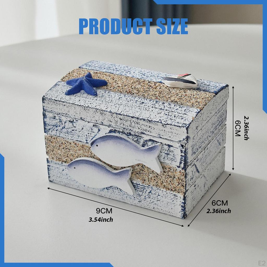 Small Jewelry Trinket Box Decorative Wooden Ornament Rustic Nautical Keepsake Storage for Beach